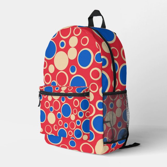 Red And Blue Dots On Red  Printed Backpack (Back Corner Right)