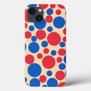 Red And Blue Dots On Tan iPhone 13 Case