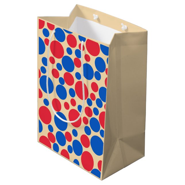 Red And Blue Dots On Tan  Medium Gift Bag (Back Angled)