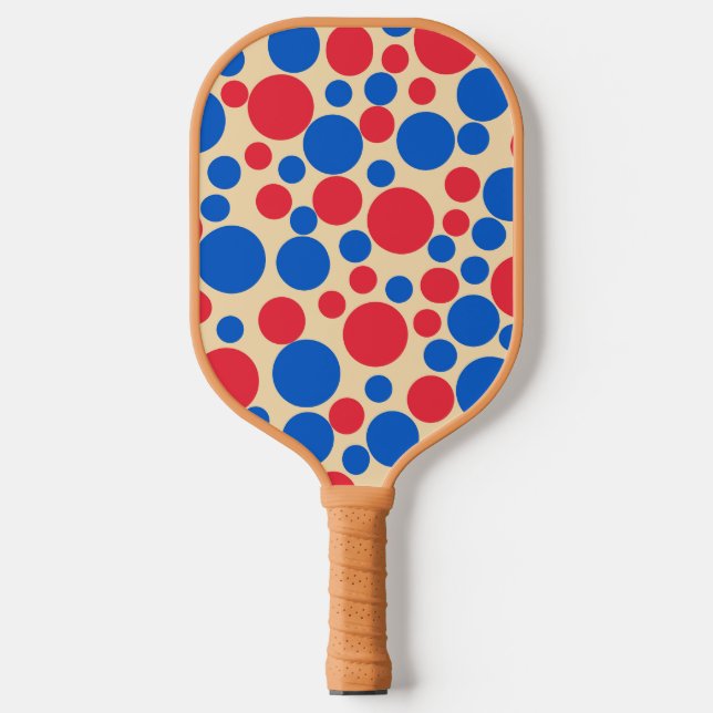 Red And Blue Dots On Tan Pickleball Paddle (Front)