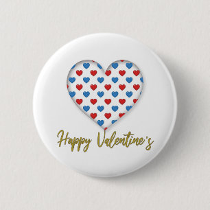 Red and Blue Elegant Heart Shape 2 Inch Round Button