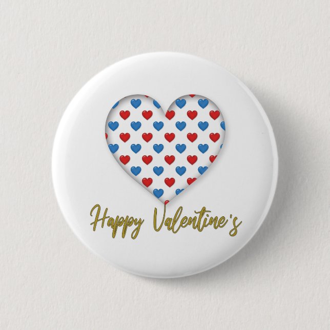 Red and Blue Elegant Heart Shape 2 Inch Round Button (Front)