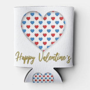 Red and Blue Elegant Heart Shape Can Cooler