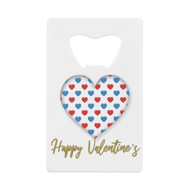 Red and Blue Elegant Heart Shape Credit Card Bottle Opener (Front)