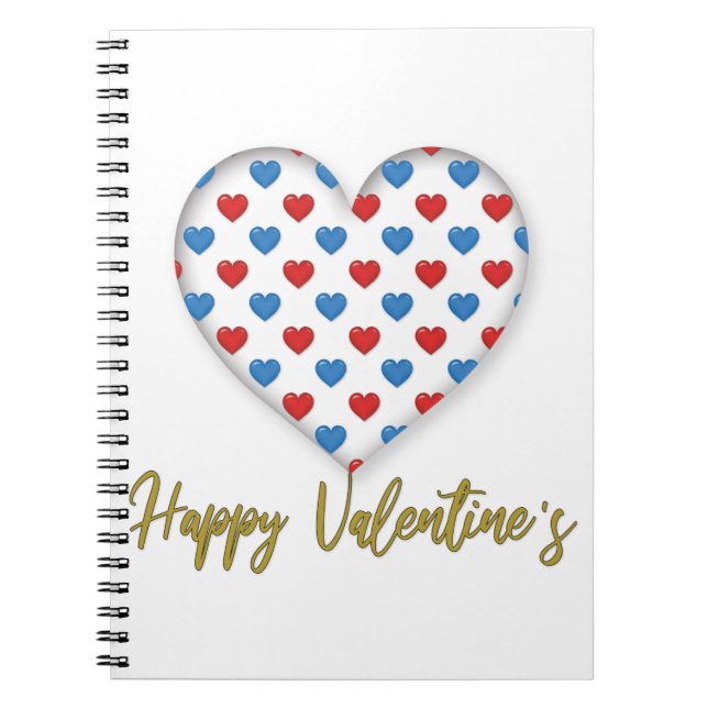 Red and Blue Elegant Heart Shape Notebook (Front)
