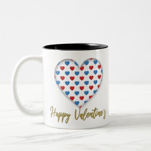 Red and Blue Elegant Heart Shape Two-Tone Coffee Mug (Left)