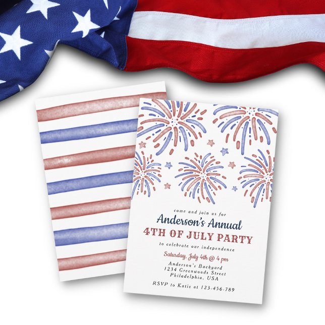 Red and Blue Fireworks 4th of July Party Invitation (Creator Uploaded)