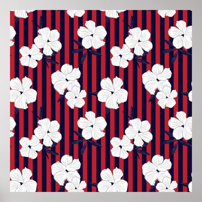 Red and blue Floral botanical seamless pattern wit Poster (Front)