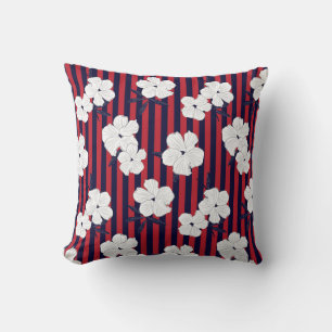 Red and blue Floral botanical seamless pattern wit Throw Pillow
