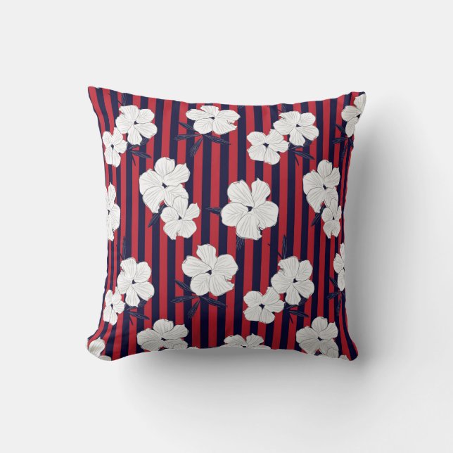 Red and blue Floral botanical seamless pattern wit Throw Pillow (Front)