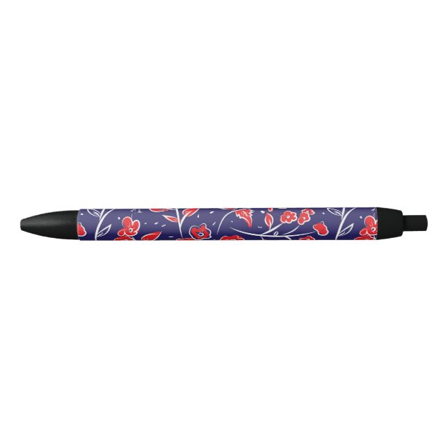 Red and Blue Floral Pattern Black Ink Pen (Front)