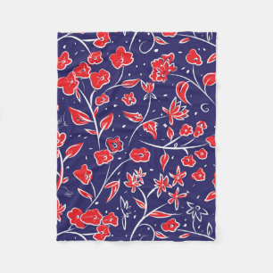 Red and Blue Floral Pattern Fleece Blanket