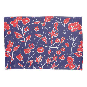 Red and Blue Floral Pattern Pillowcase