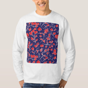 Red and Blue Floral Pattern T-Shirt
