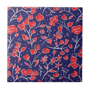 Red and Blue Floral Pattern Tile