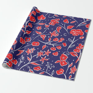 Red and Blue Floral Pattern Wrapping Paper