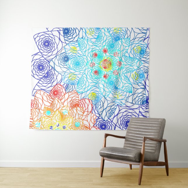 Red and Blue Floral  Tapestry (In Situ (Horizontal))