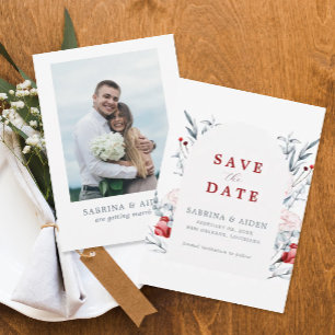 Red And Blue Floral Wedding Photo Save The Date
