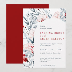 Red And Blue Flower Floral Arch Wedding Invitation