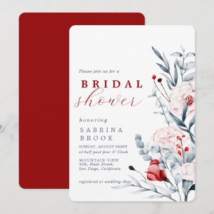 Red And Blue Flower Floral Bridal Shower  Invitation