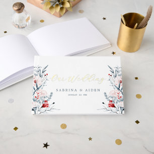 Red And Blue Flower Floral Wedding Guest Book