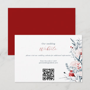 Red And Blue Flower Floral Wedding Website QR Code Enclosure Card