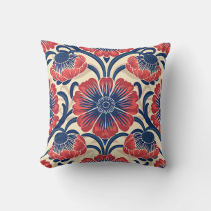 Red and Blue Flower Pattern Throw Pillow