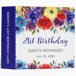 Red and Blue Flowers Birthday Photo Album Binder