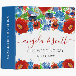 Red and Blue Flowers Wedding Photo Album Binder