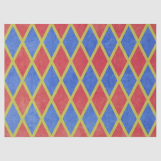 Red and blue geometric harlequin diamond pattern tissue paper