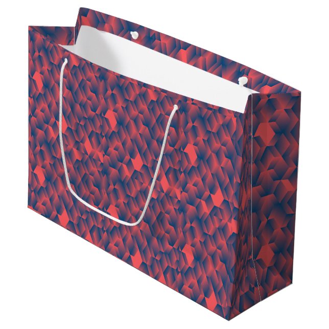 Red and blue geometric patterned gift bag  (Front Angled)