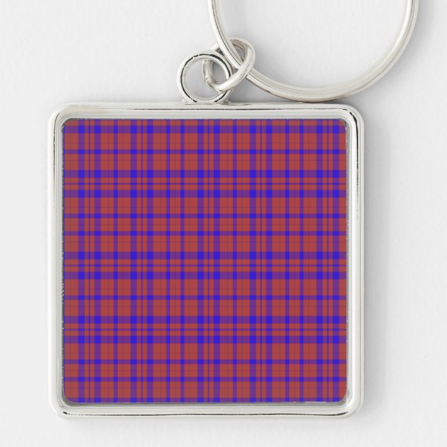 Red and Blue Geometric Plaid Keychain (Front)