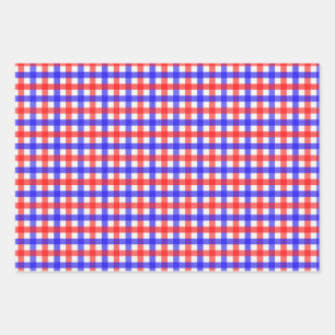 Red And Blue Gingham Mini Check Wrapping Paper Sheet