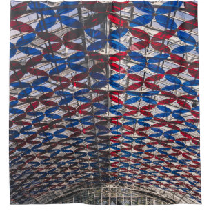 Red and blue glass ceiling