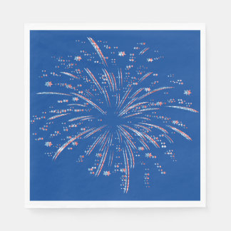 Red and Blue Glitter Fireworks  Napkin