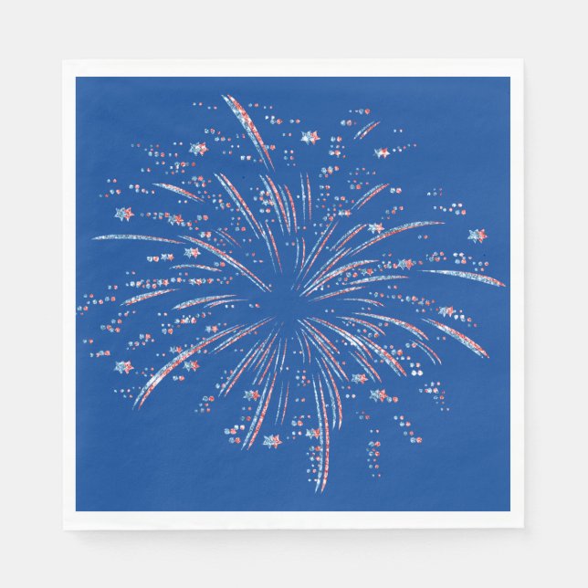 Red and Blue Glitter Fireworks  Napkin (Front)