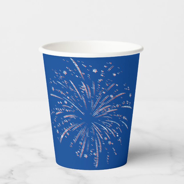 Red and Blue Glitter Fireworks   Paper Cups (Front)