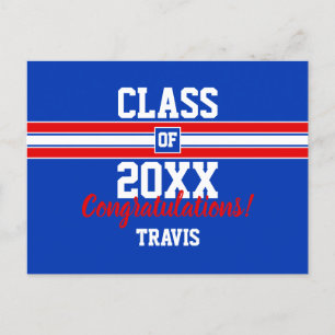 Red and Blue Graduation Congratulations Postcard