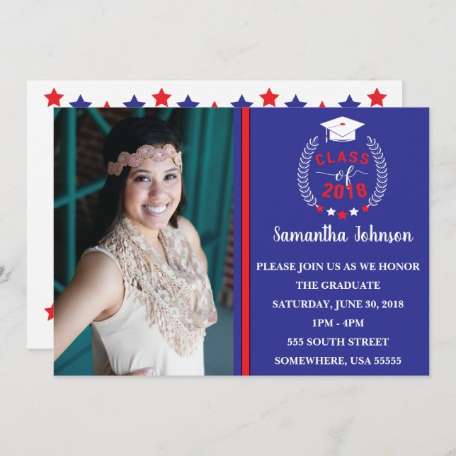 Red and Blue Graduation Party Invite (Front/Back)
