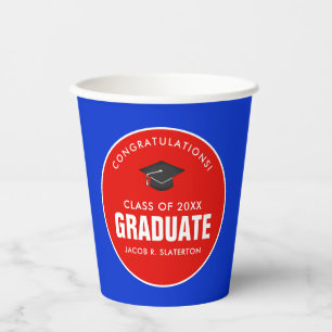 Red and Blue Graduation Personalized Paper Cups