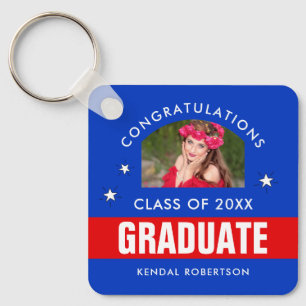 Red and Blue Graduation Photo Keychain