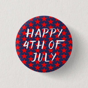 Red And Blue Happy 4th of July 1 Inch Round Button