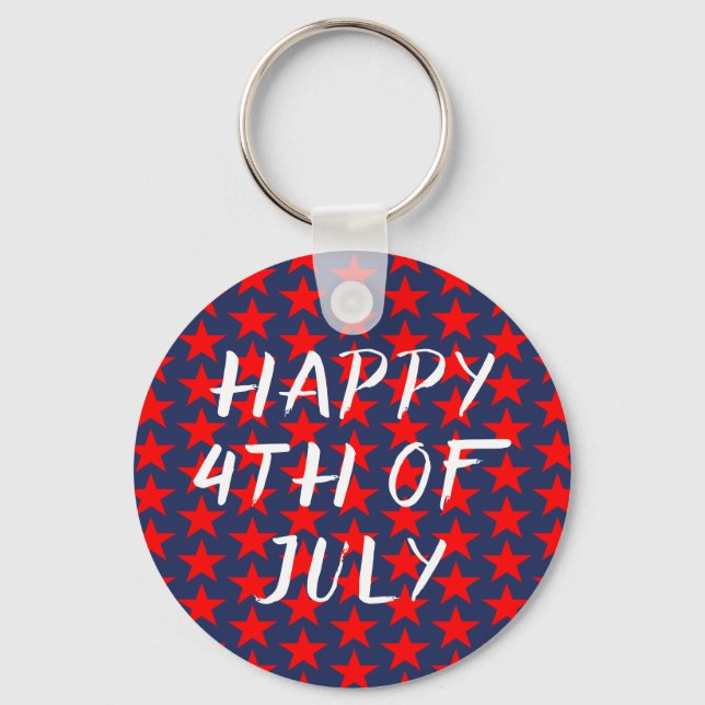 Red And Blue Happy 4th of July Keychain (Front)