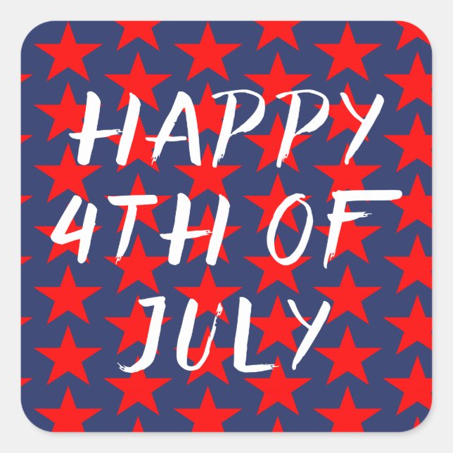 Red And Blue Happy 4th of July Square Sticker (Front)