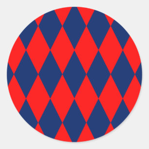 Red and Blue Harlequin Checkered Design Classic Round Sticker