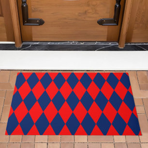 Red and Blue Harlequin Checkered Design  Doormat