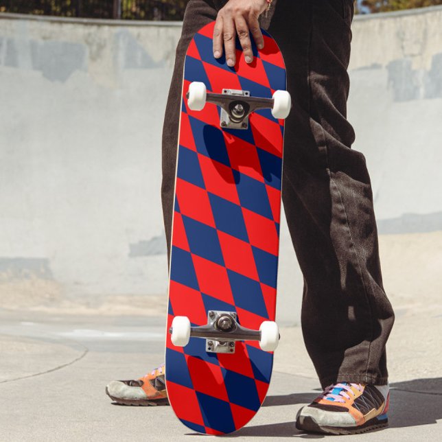 Red and Blue Harlequin Checkered Design  Skateboard (Creator Uploaded)