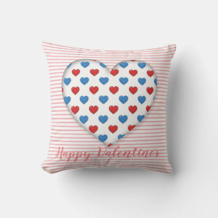 Red and Blue Heart Throw Pillow