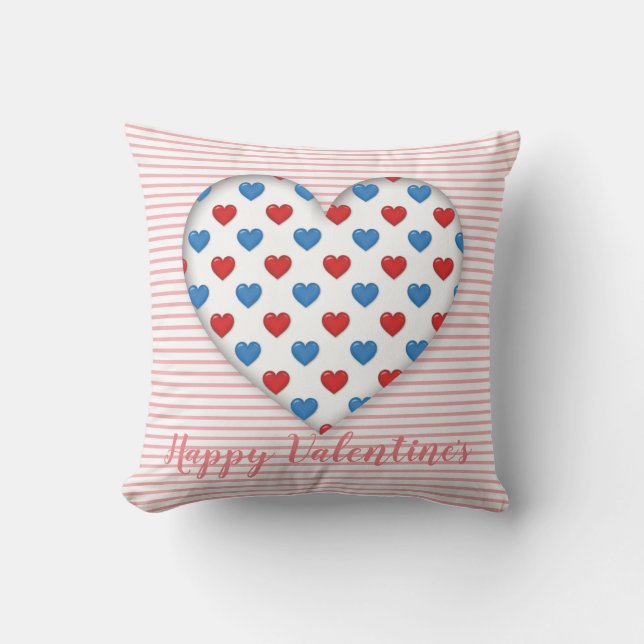 Red and Blue Heart Throw Pillow (Front)