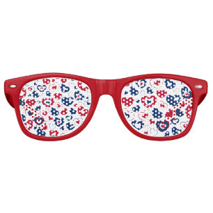 Red and Blue Hearts Retro Sunglasses